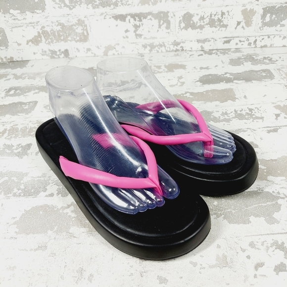 New 14th & Union Audrina Flip Flop Pink & Black Thong Platform Sandals F801 - Picture 4 of 12